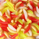 50PCS 2cm 0.3g maggot Grub Soft Lure Baits smell Worms Glow Shrimps